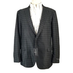 London Fog Suit Jacket Sport Coat Blazer Mens 46L Blue Black Plaid NEW